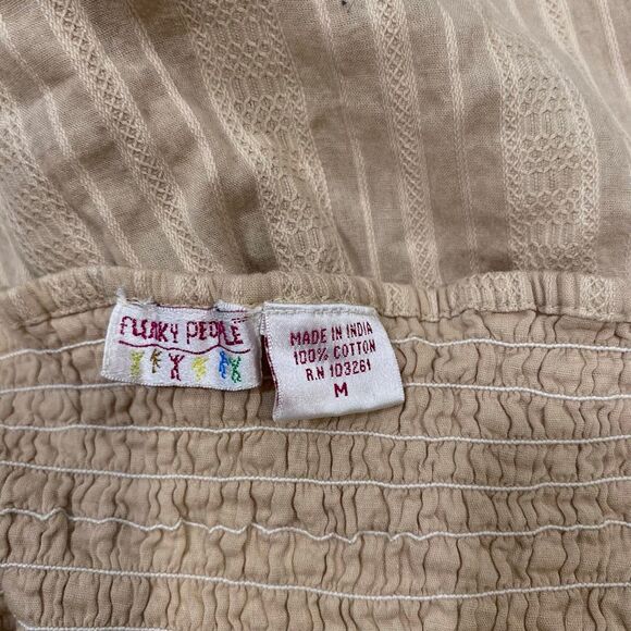 Funky People Boho Halter Dress Tan Beige Striped Cotton Size Medium - Picture 3 of 5